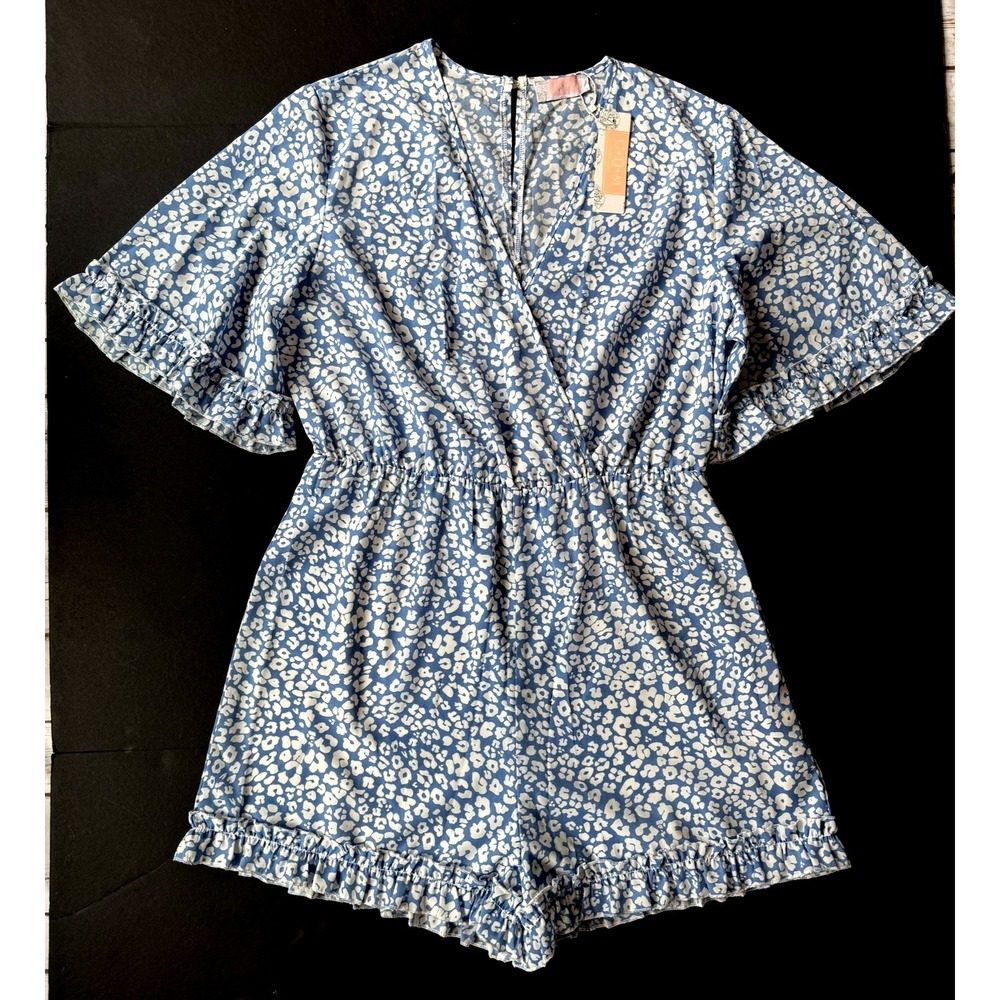 New Floral Ruffled Romper Women L One Piece Shorts Coverup Cottagecore Boutique